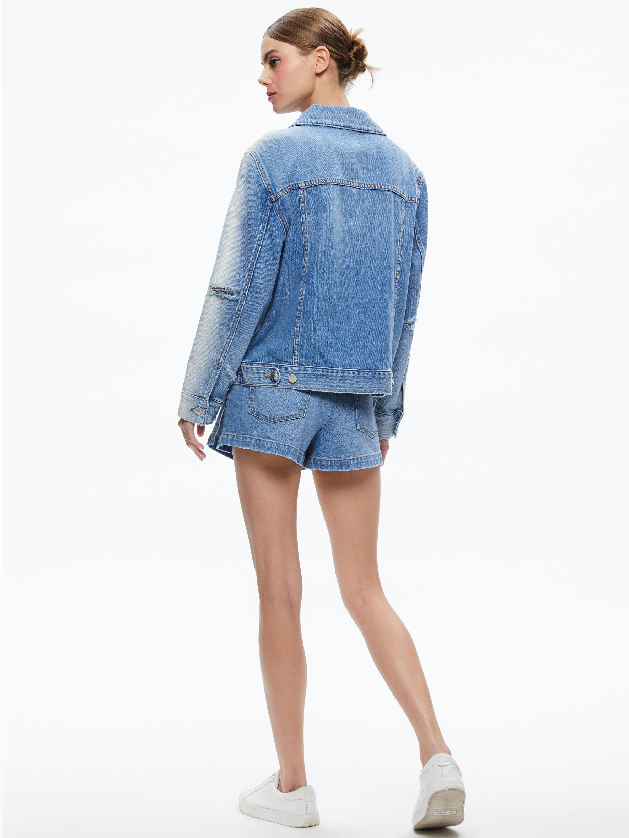 Lana Cropped Puff Sleeve Denim Jacket In Rocky Blues | Alice And