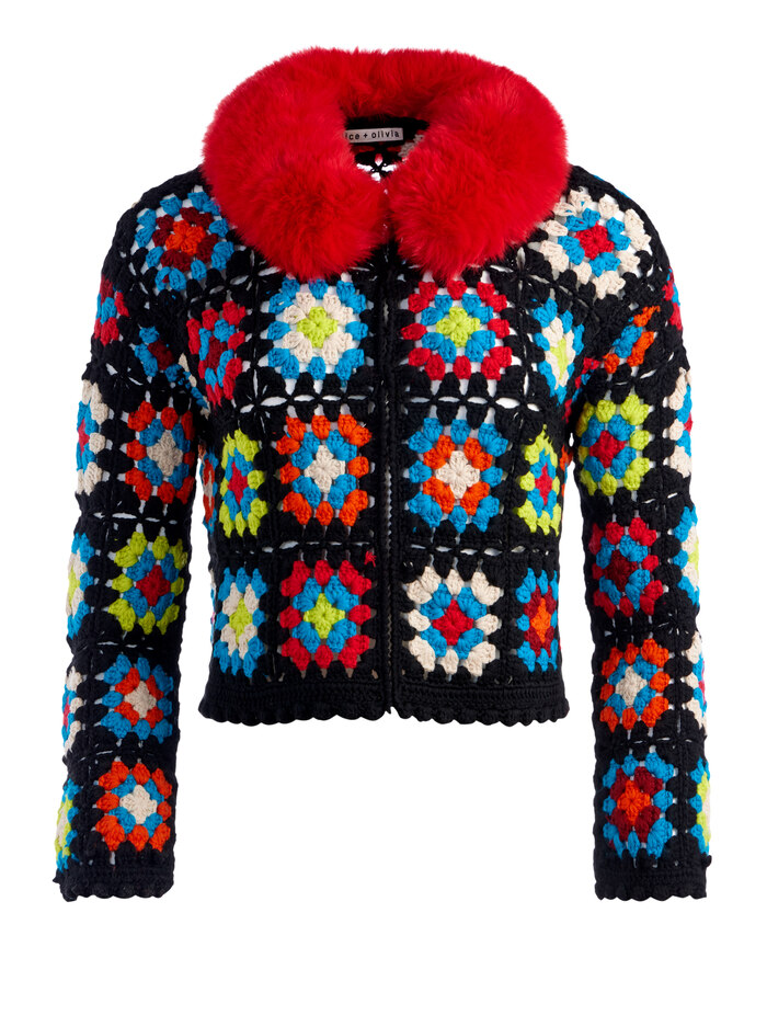ANDERSON CROPPED FAUX FUR COLLARED CARDIGAN - MULTI/PERFECT RUBY image 5