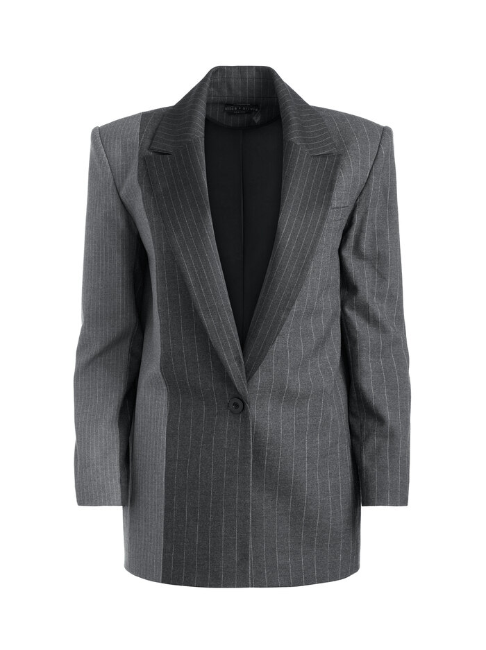 COLLEY NOTCH COLLAR BLAZER - GREY/CHARCOAL PINSTRIPE image 5 - Alice And Olivia