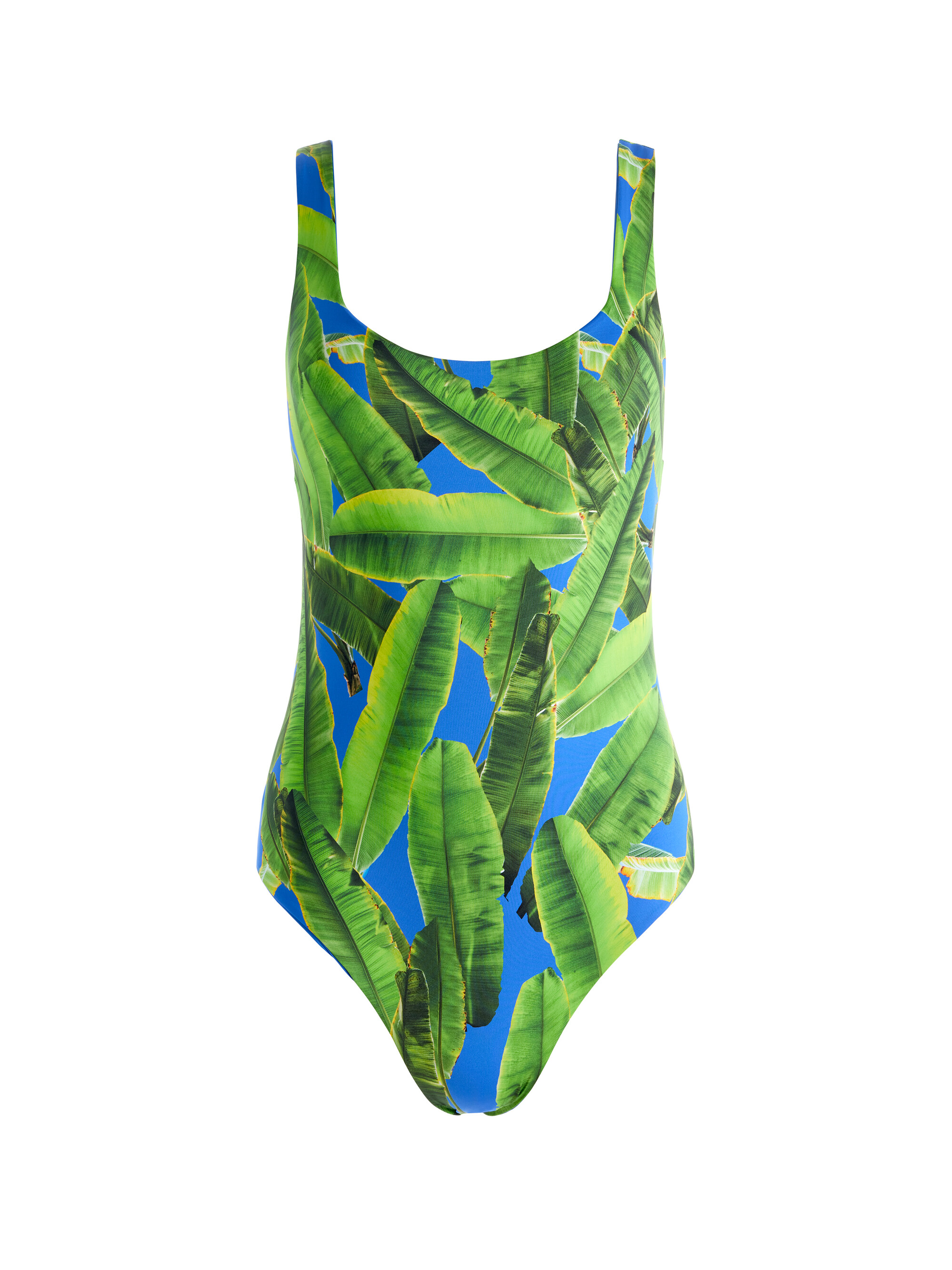 REMY SCOOP NECK REVERSIBLE SWIMSUIT - PALM PRINT/BLUE - Alice And Olivia