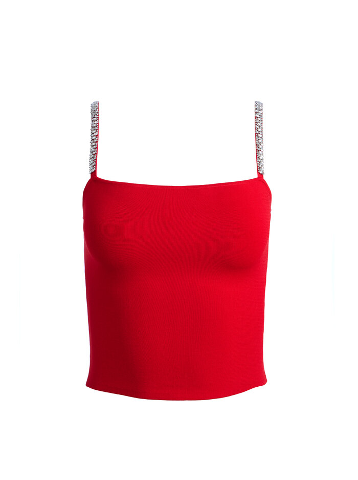 DRINA EMBELLISHED STRAP TANK - PERFECT RUBY image 5 - Alice And Olivia