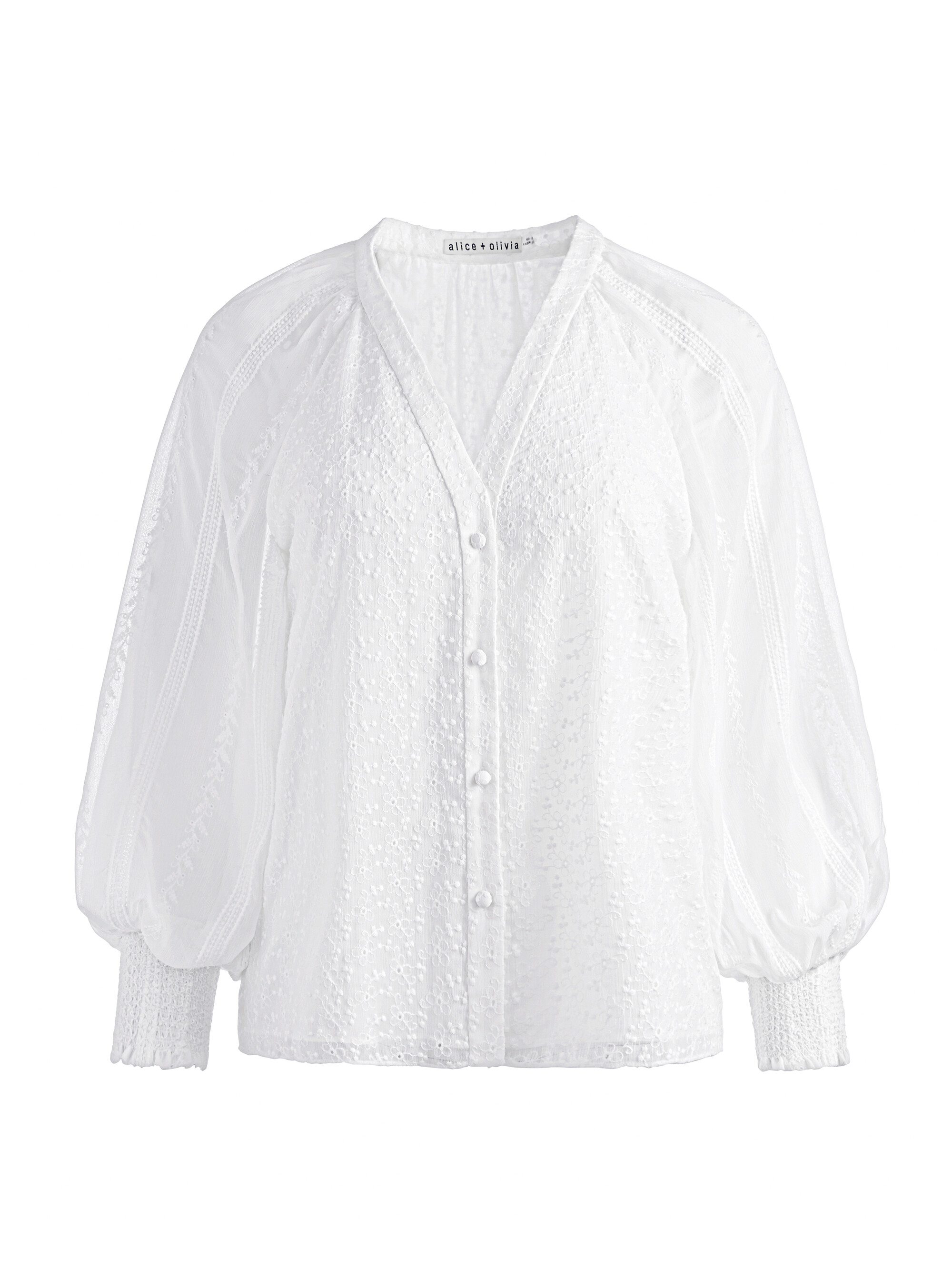 LANG EMBROIDERED BUTTON DOWN BLOUSE - WHITE - Alice And Olivia