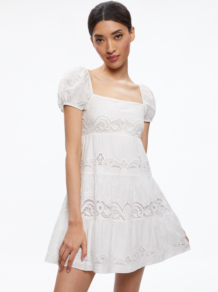 ROWEN EMBROIDERED TIERED MINI DRESS - WHITE image 2