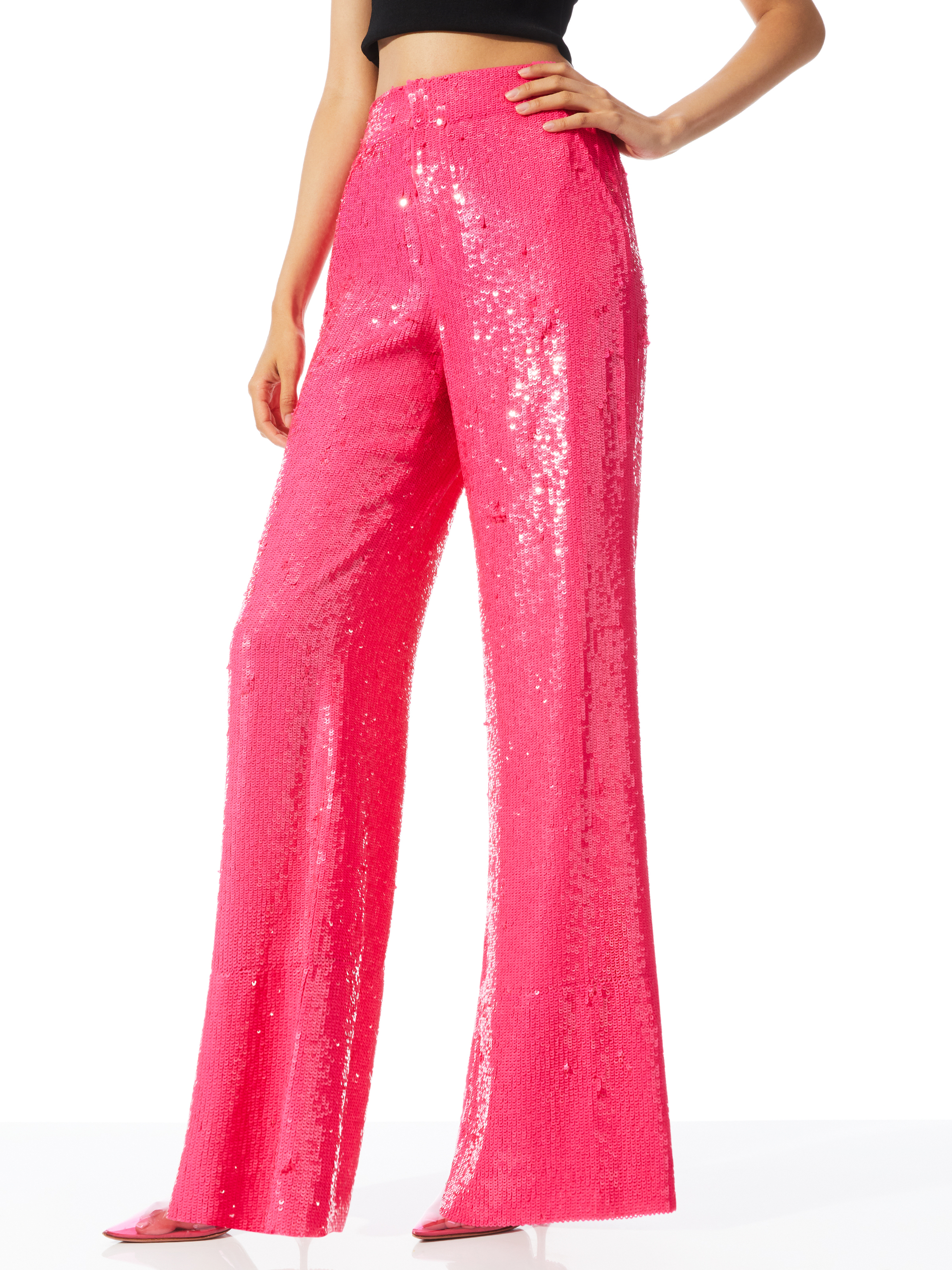 DYLAN HIGH WAISTED SEQUIN PANT - WILD PINK - Alice And Olivia
