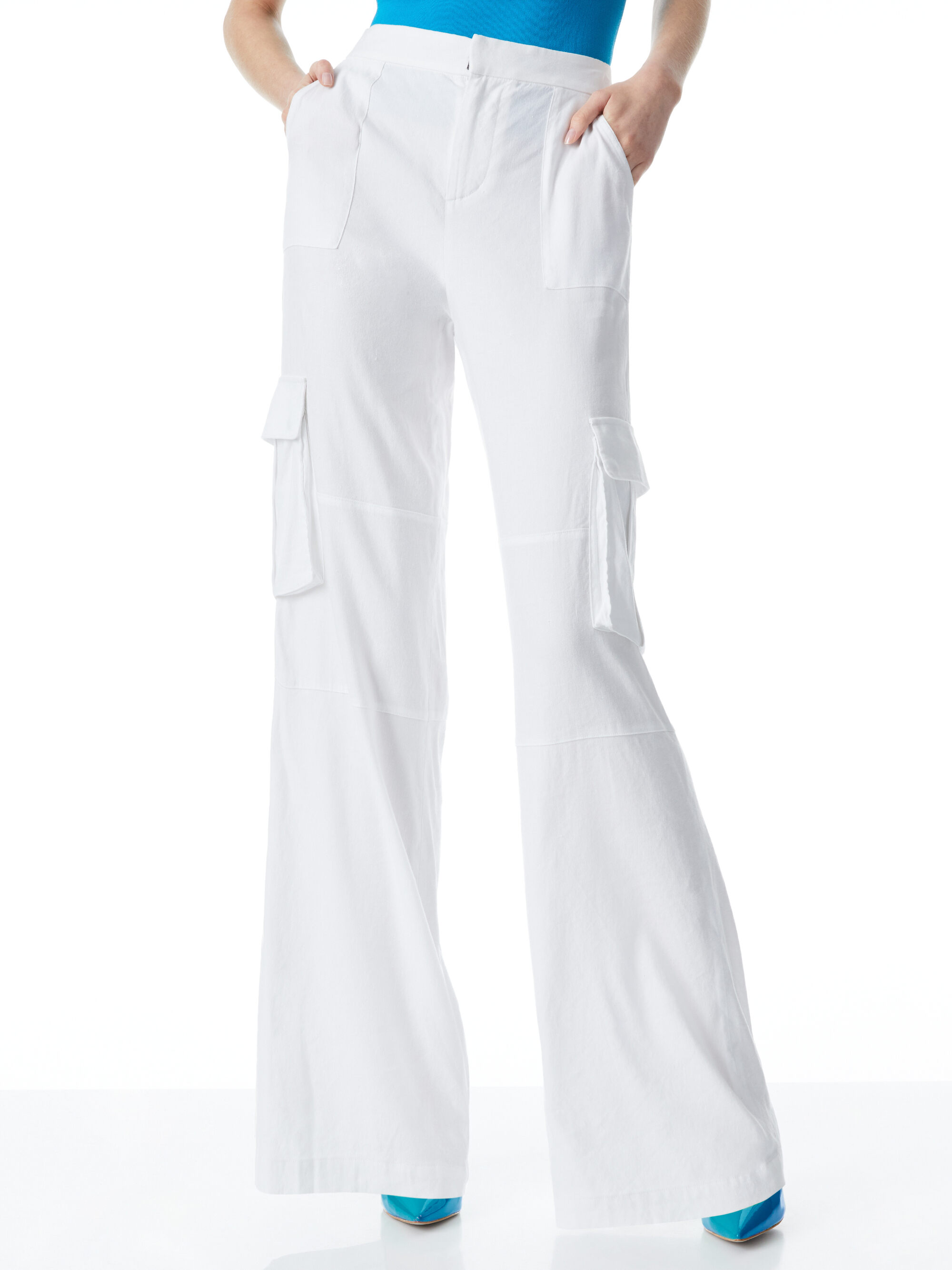 BRANDON LOW RISE CARGO TROUSERS - WHITE - Alice And Olivia