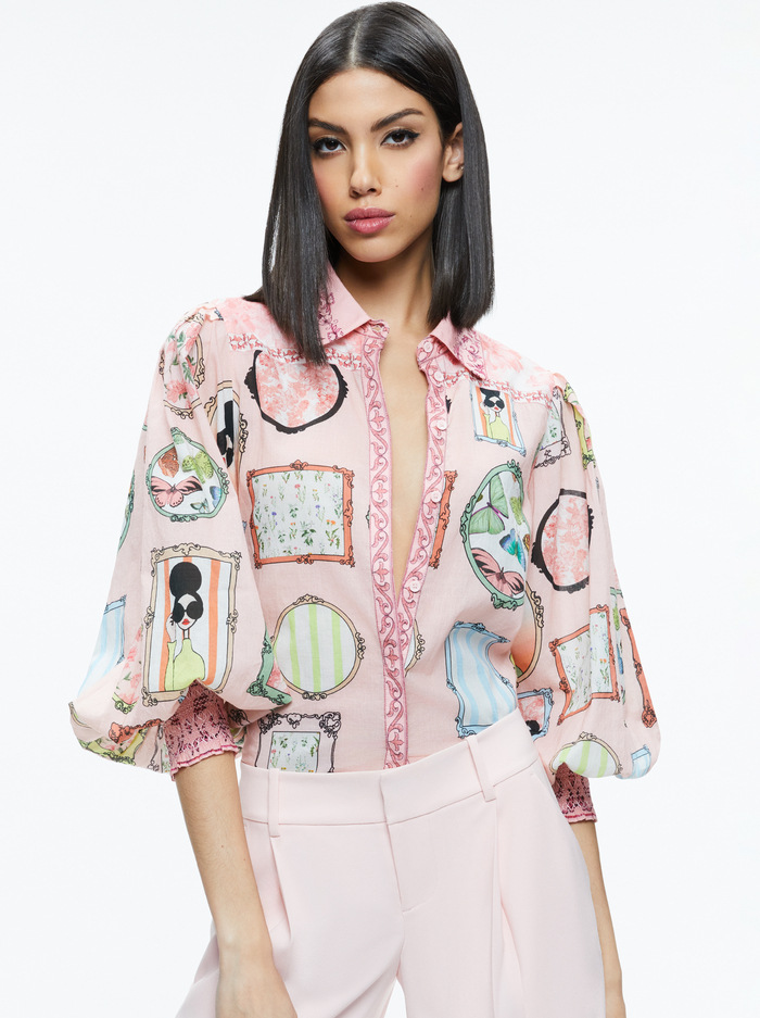 TIFFIE STACEFACE DRAMA SLEEVE BLOUSE - MIRROR MIRROR STACE image 1 - Alice And Olivia