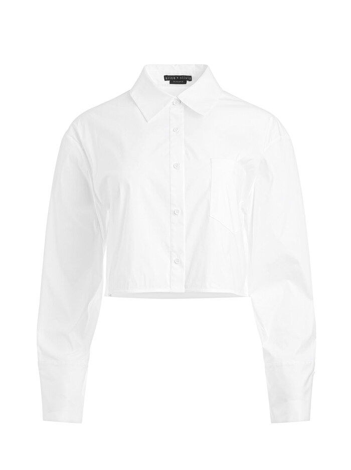 FINELY CROPPED OVERSIZED BUTTON DOWN SHIRT - OFF WHITE image 5 - Alice And Olivia