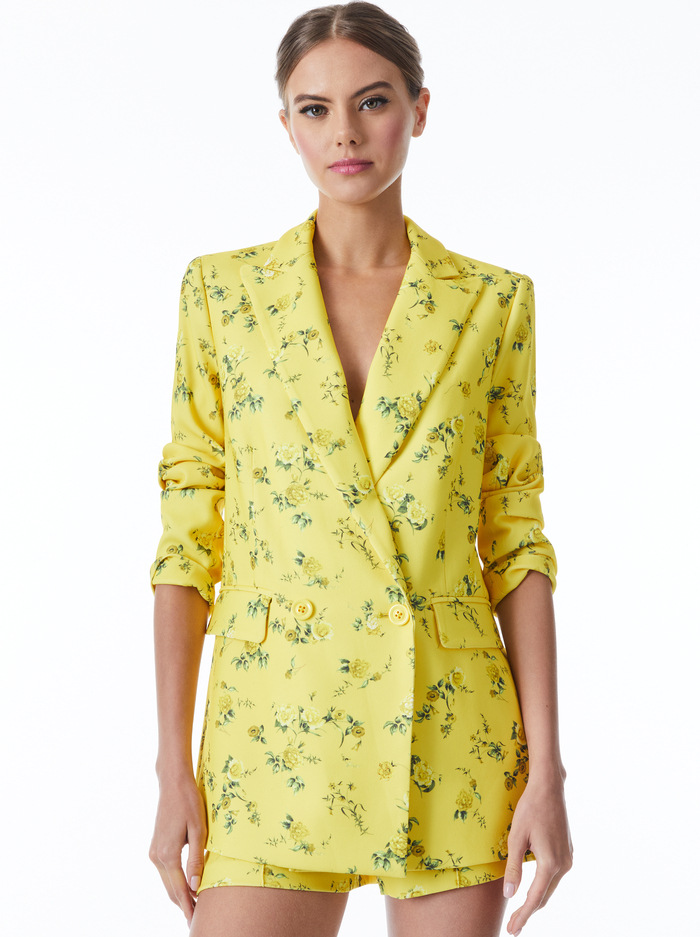 JUSTIN ROLLED CUFF DOUBLE BREASRED BLAZER - ESCAPE DITSY SUNBEAM/OFF WHT - Alice And Olivia
