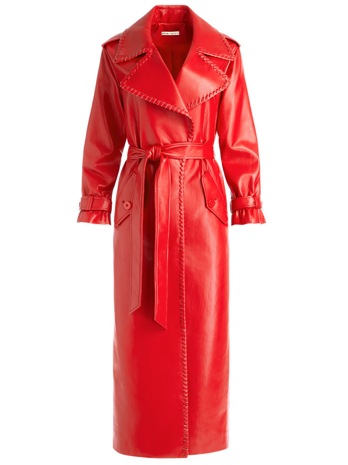 NEVADA VEGAN LEATHER TRENCH COAT - PERFECT RUBY image 5 - Alice And Olivia