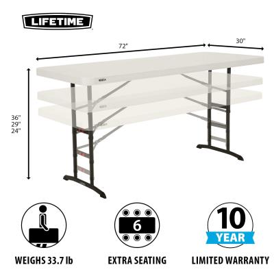 Lifetime 6 Foot Adjustable Height Table, 6 Foot Fold In Half Adjustable Height Table