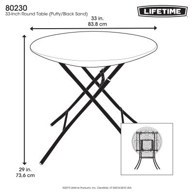 Lifetime 33 Inch Round Table Light, 30 Inch Round Folding Table