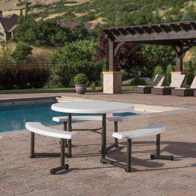 Lifetime 44 Inch Round Picnic Table, Round Picnic Table With Attached Benches