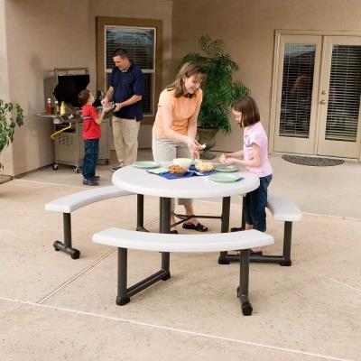 Lifetime 44 Inch Round Picnic Table, Lifetime Round Picnic Table And Benches 44 Inch Top Almond