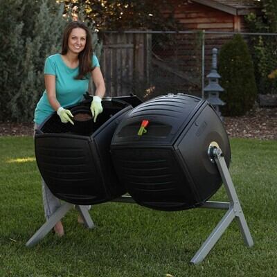Lifetime 100 Gal Dual Bin Compost Tumbler Black Outdoor Garden Weatherproof 