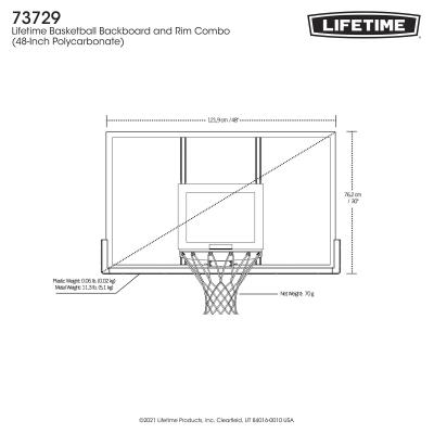 Lifetime 48" Shatterproof Backboard and Rim Basketball Combo 73729 Hoop Goal Net 