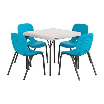 lifetime kids table with 4 blue chairs