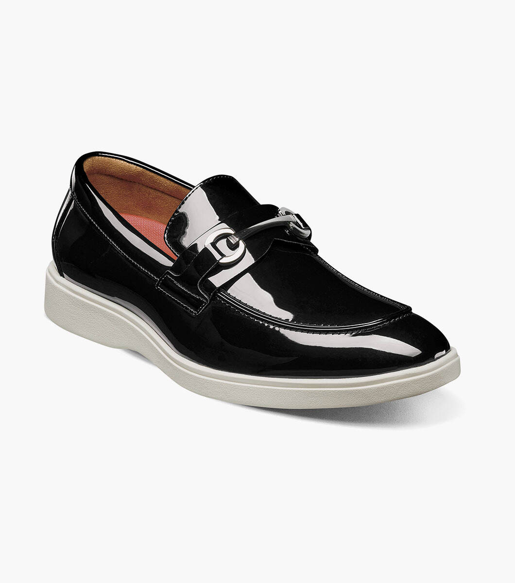 Men’s Black & White Leather Bit-Accent Slip-On Loafers Atlantis Two-Tone Black White Calf Leather Men main image 4