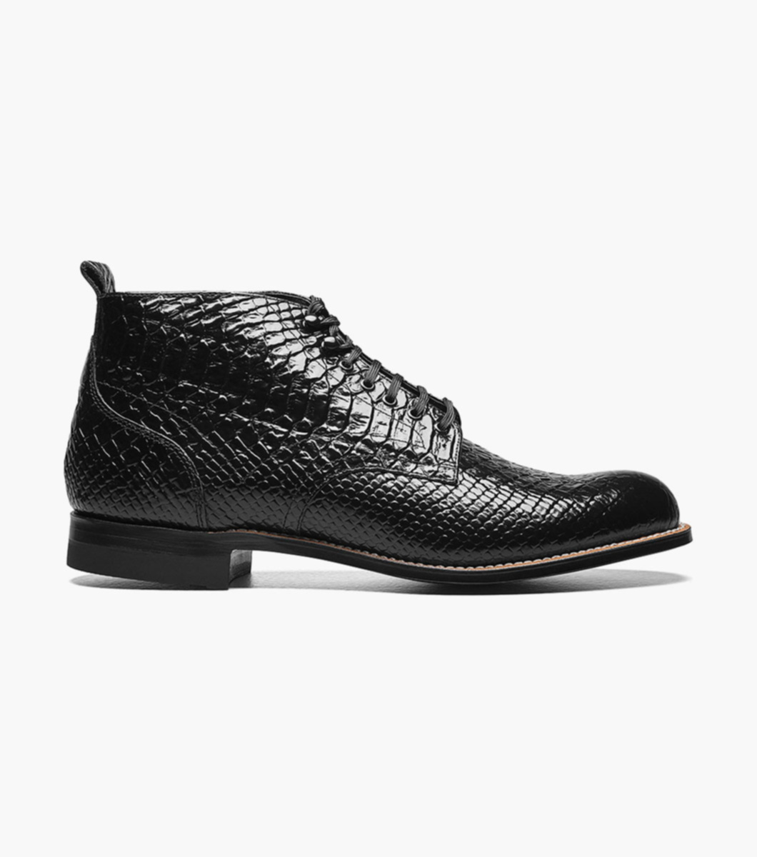 Men Stacy Adams Madison Ankle Boot Anaconda Embossed Leather 00057-001 Black 
