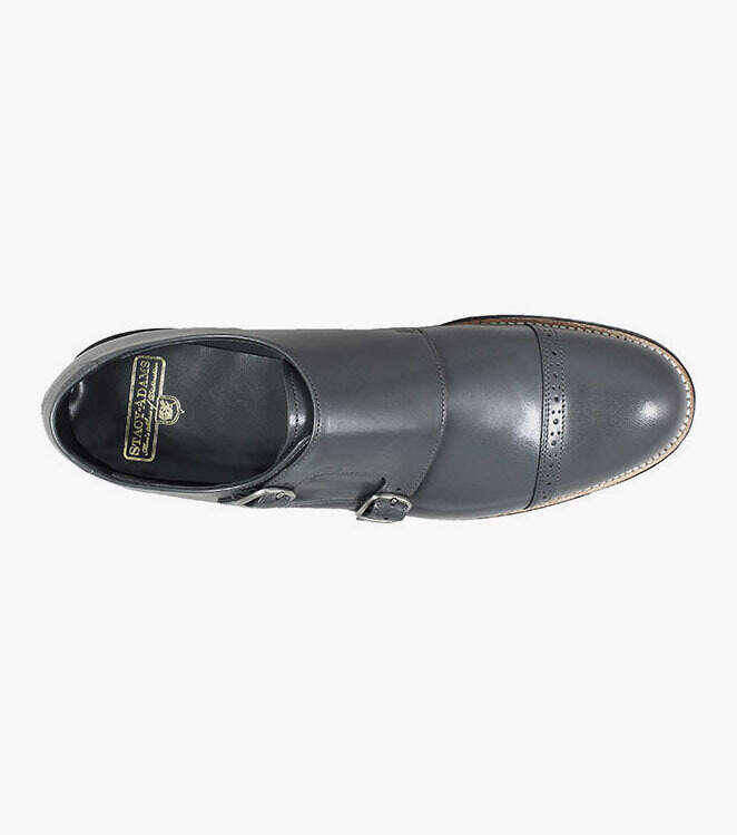 Stacy-Adams Men's GOLATO CAP TOE MONK STRAP Gray leather Shoes 25117-020 