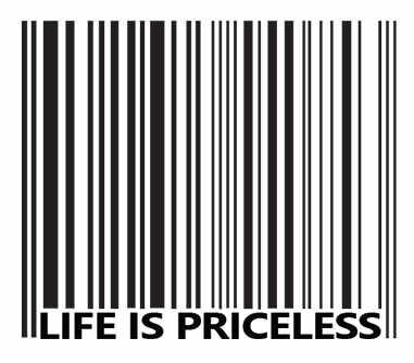 Bar code image with Life Is Priceless at the bottom, Keller Trucking's safety motto