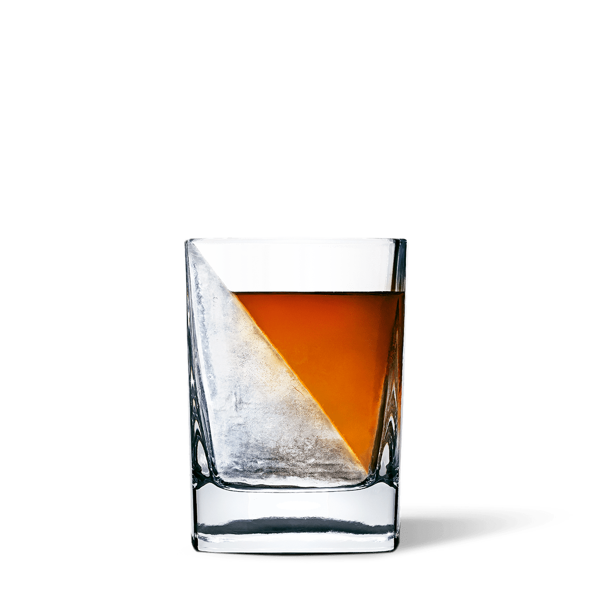 a whiskey cup made from high-quality transparent special glass that during freezing, ice forms a wedge shape on one side of the glass so when pouring a drink, the wedge melts slowly to help retain the drink's full flavor