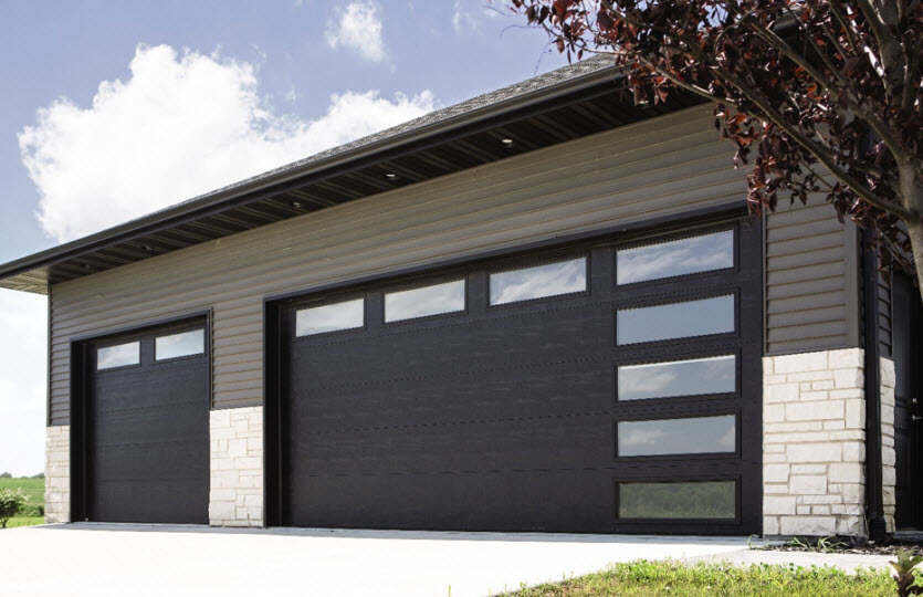 modern garage door with brown steel
