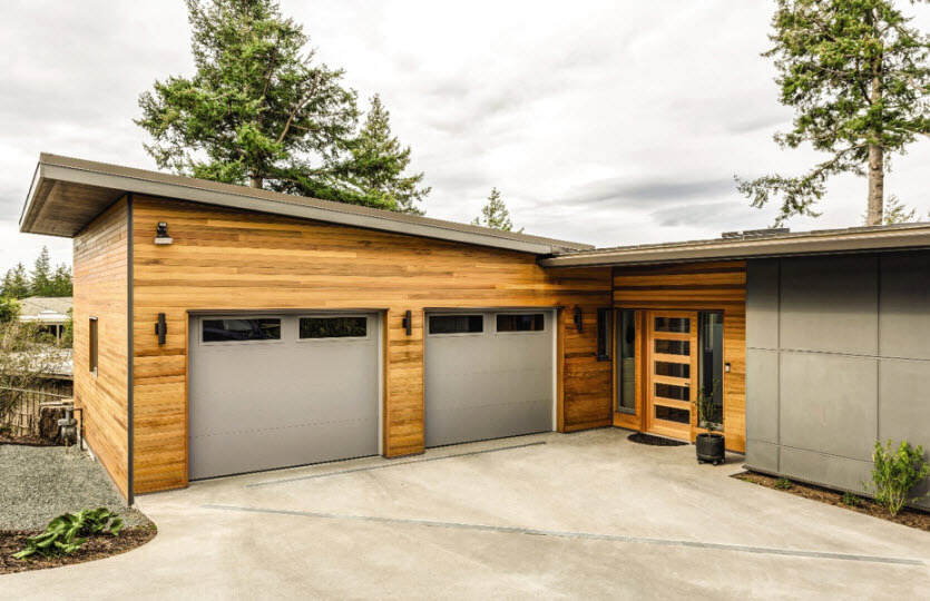 modern garage door with gray steel
