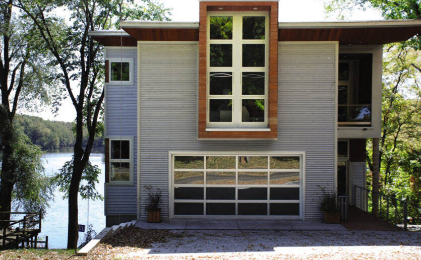 modern garage door with clear glass garage door