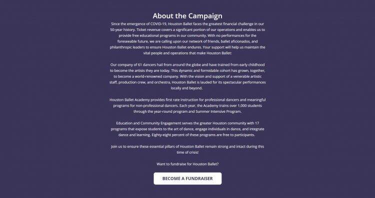 houston ballet about the campaign section