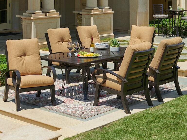 Living Room Eclipse Autumn Rust Aluminum And Canyon Bamboo Cushion 7 Pc Dining Set With 84 X 42 - Meijers Patio Furniture Covers