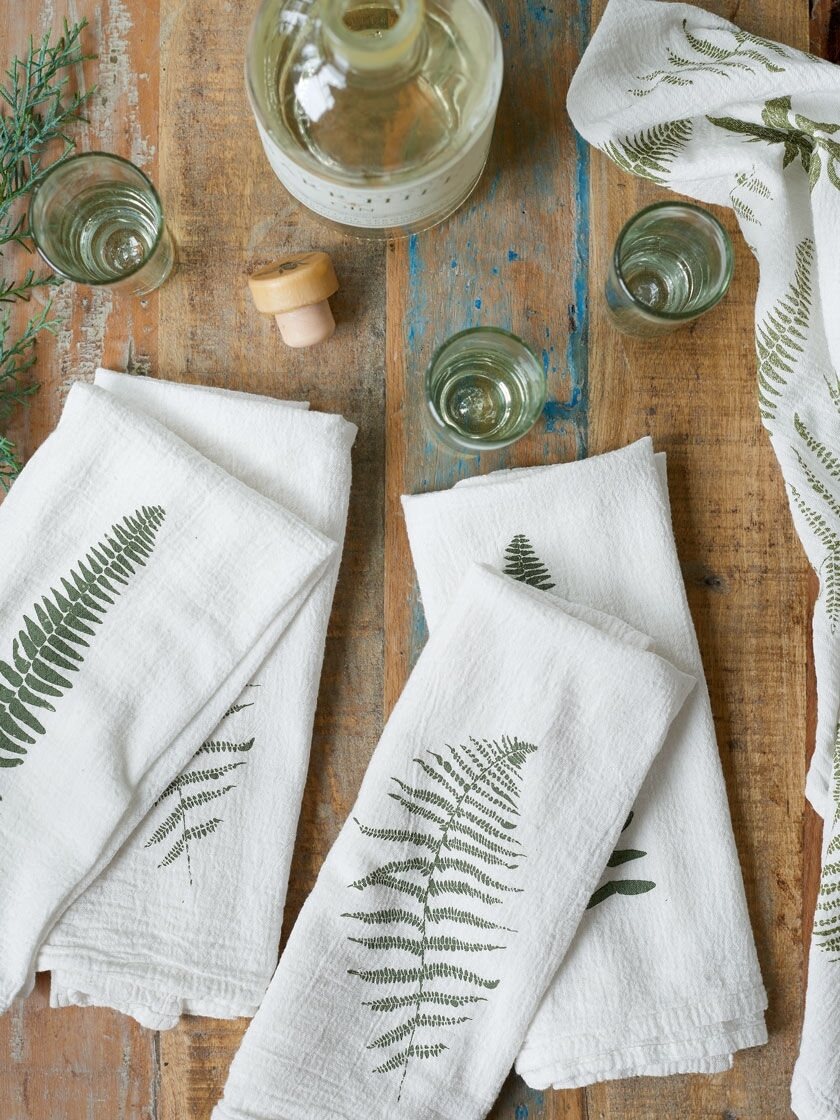 Leaves Block Printed with Botanical Inks Linen Napkins