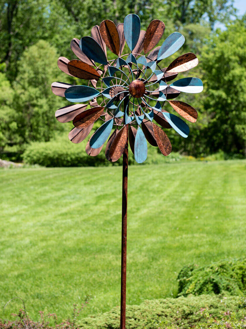 Tension Large Metal Wind Spinners Windmill with Three Spinning Flowers Outdoor Multi Color Flowers Wind Spinner & Butterflies Windmill,for Yard and Garden Outdoor Art Decoration,Housewarming Gift