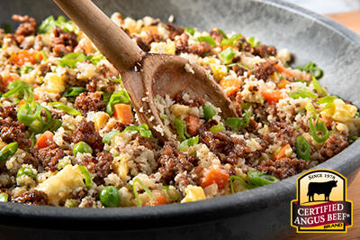 Beef and Cauliflower Fried Rice Nutrient Rich Bowl recipe provided by the Certified Angus Beef® brand.