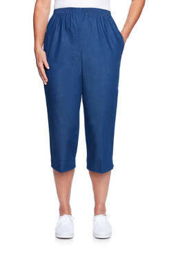 Alfred Dunner Women/'s Size All Around Denim Plus Capris Pants-Elastic Waist Jean