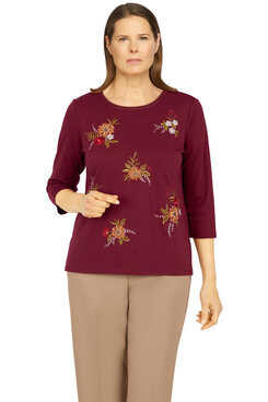 Petite Women's Asymmetric Floral Pullover - Alfred Dunner