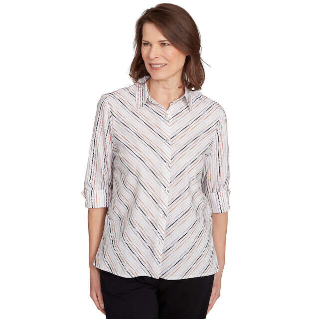 Chemise Femme Alfred Dunner 16W - Rayée Pastel Brodée Fleurs - Occasion