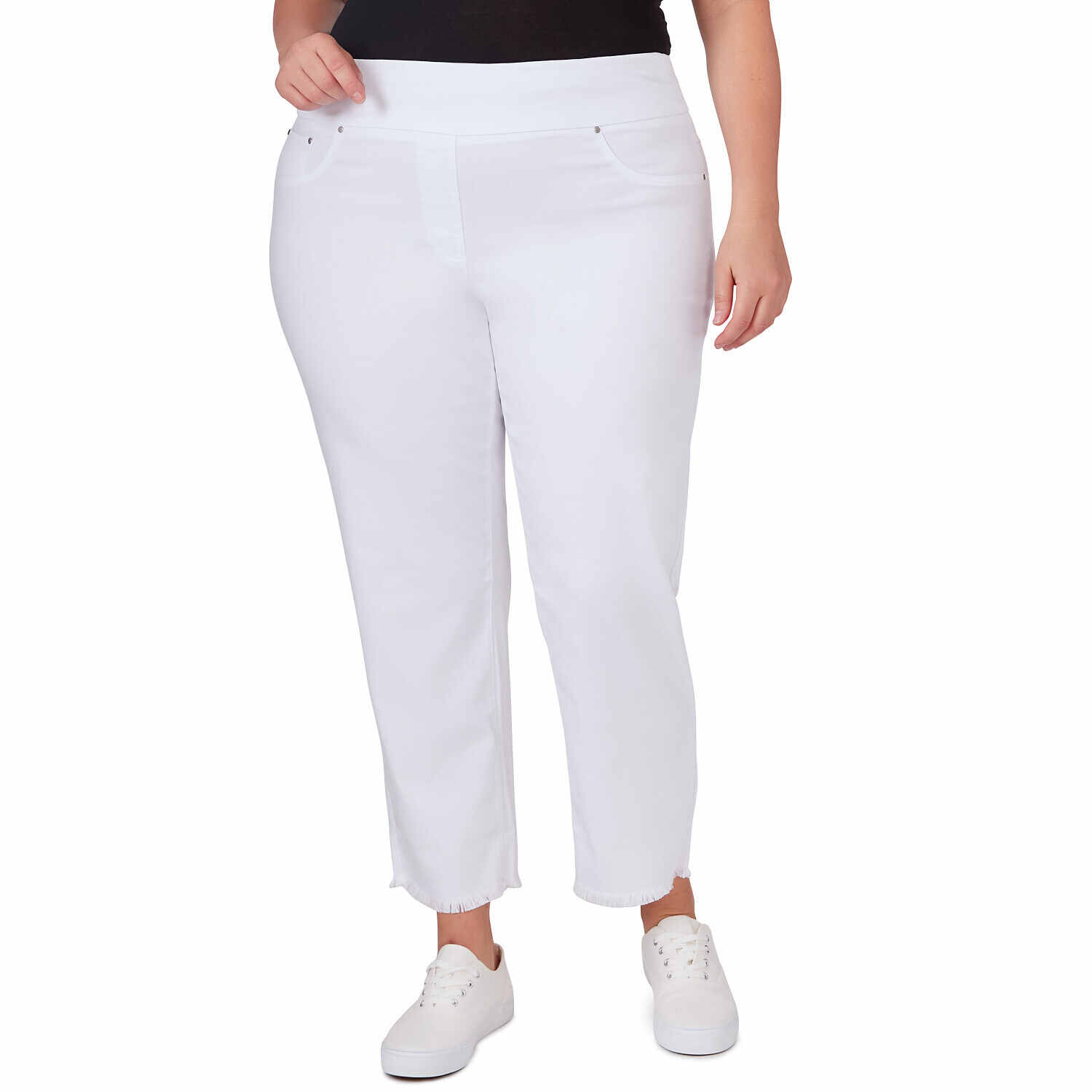 Women's Plus Size Solid High Waist Stretch Cropped Skinny Pants