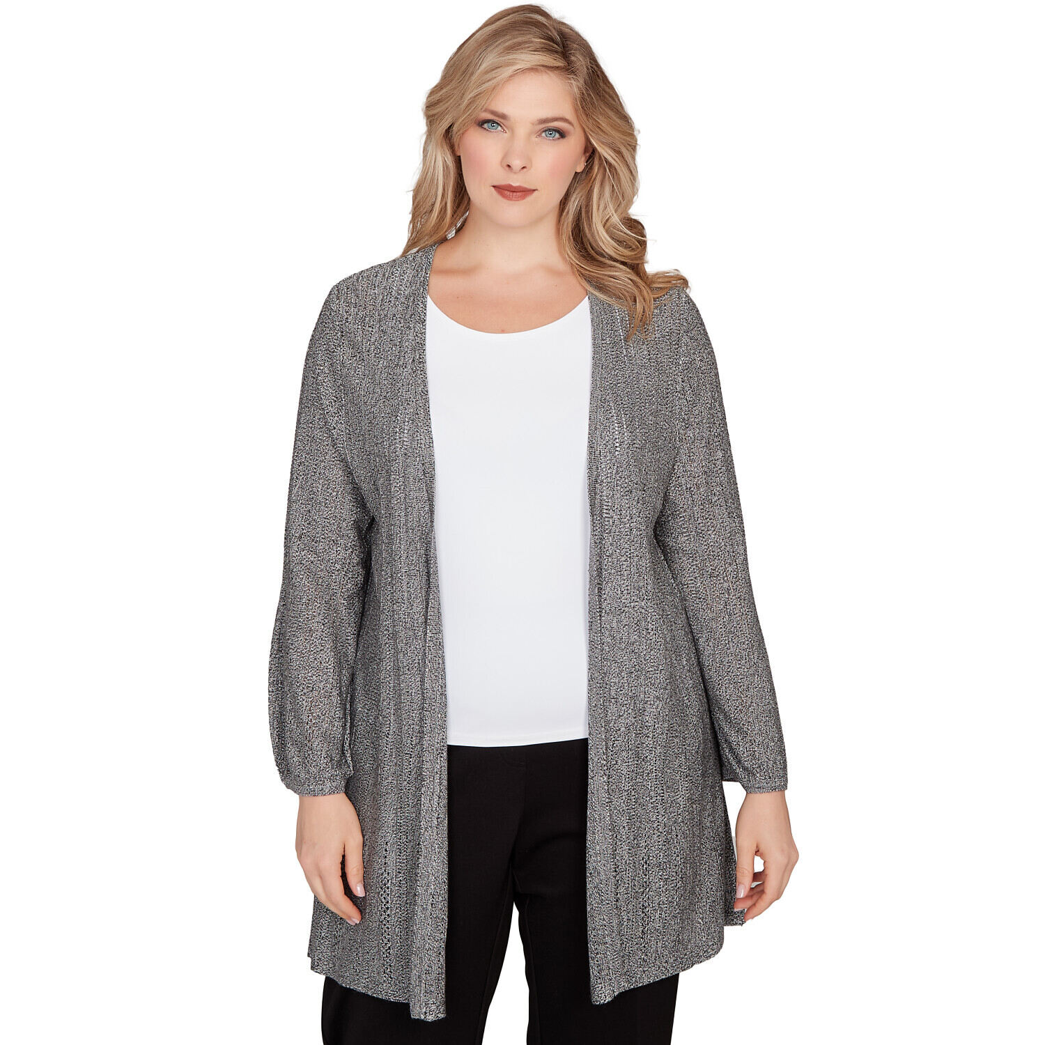 Cardigan Femme Ruby Rd. Plus Size – Taille 2X – Gris – Ouvert Devant – Occasion Très Bon état