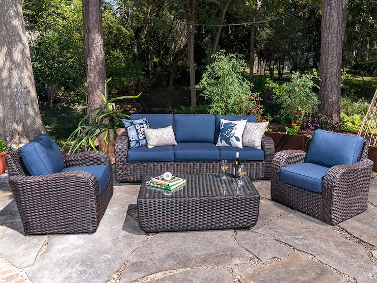 Living Room Valencia Sangria Outdoor Wicker And Spectrum Indigo Cushions 4 Pc Sofa Group With 48 X - Clearance Patio Cushions Set Of 4