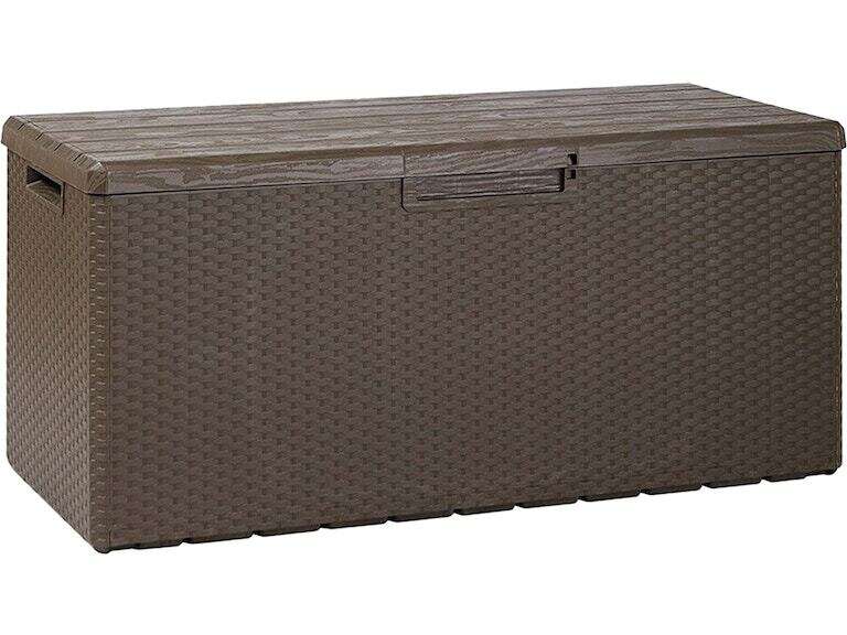 Outdoor Patio Toomax 90 Gal Brown Rattan Embossed Medium Resin Bench Storage Box 48 X 21 In - Wicker Patio Storage Bench