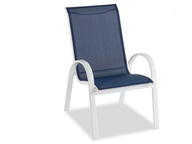 cape coral white aluminum and navy sling dining chair