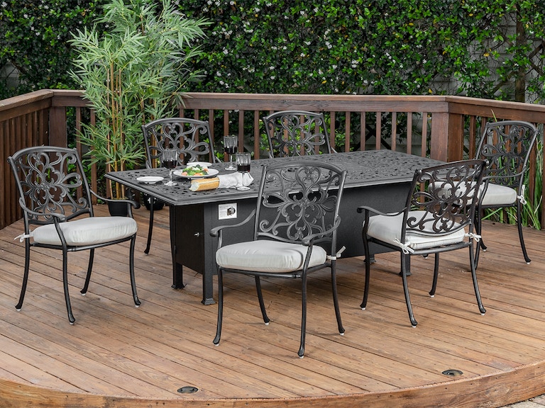 Carlisle Aged Bronze Cast Aluminum, Fire Pit Dining Table With Chairs
