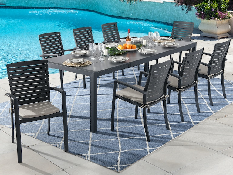 Living Room Miami Dark Grey Aluminum And Cappucino Cushion 9 Pc Dining Set With 72 96 X 39 In - Fortunoff Patio Chair Cushions