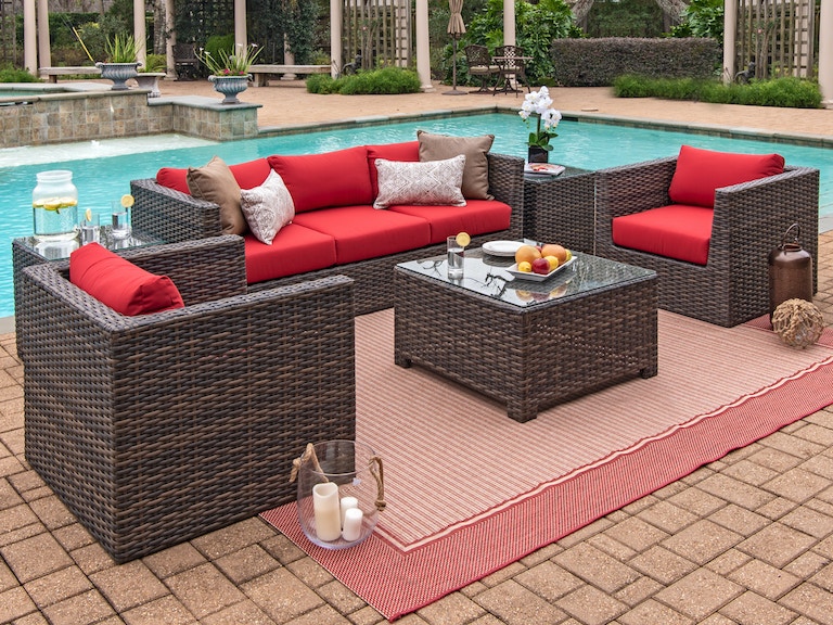 Living Room Modena Aspen Outdoor Wicker 4 Pc Spectrum Cherry Cushion Sofa Seating With 32 X In - Fortunoff Outdoor Furniture Cushions