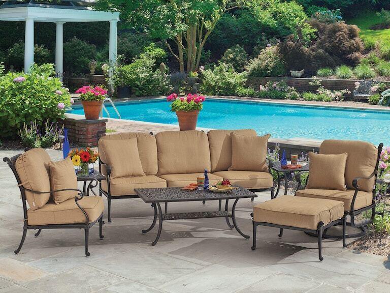 Living Room Naples Aged Bronze Cast Aluminum And Beige Cushion 4 Pc Seating Group With 45 X 24 In - Fortunoff Patio Chair Cushions
