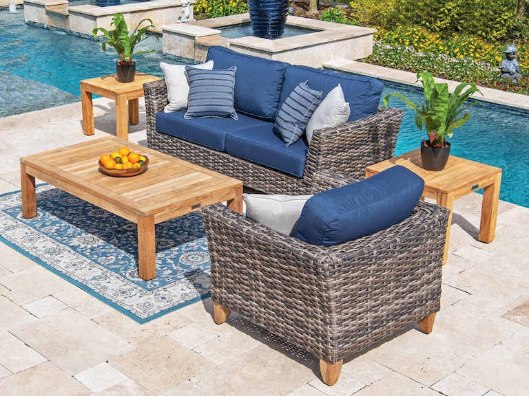 Living Room Mandalay Husk Outdoor Wicker And Spectrum Indigo Cushion 3 Pc Sofa Group With 55 X 32 - Fortunoff Patio Chair Cushions