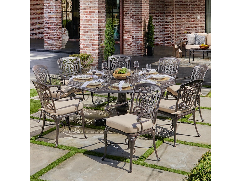 Living Room Verona Desert Bronze Cast Aluminum 9 Pc Dining Set With 72 In D Octagonal Table - Bronze Color Patio Set