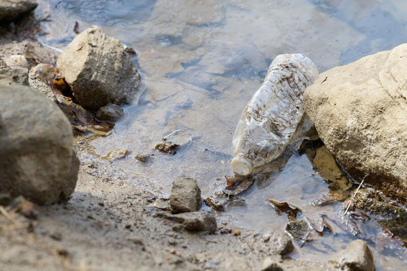 Litter, including plastic waste, is a global and local problem. This bottle was in the Brandywine Creek in Delaware.