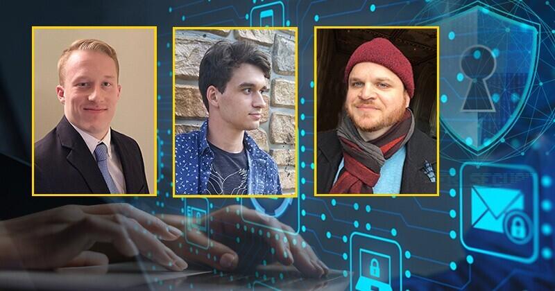 UD grads Casey Rock, Dylan Martin and Justin Reynolds created a virtual network simulation environment that will be used in the new cybersecurity training program they’re teaching.