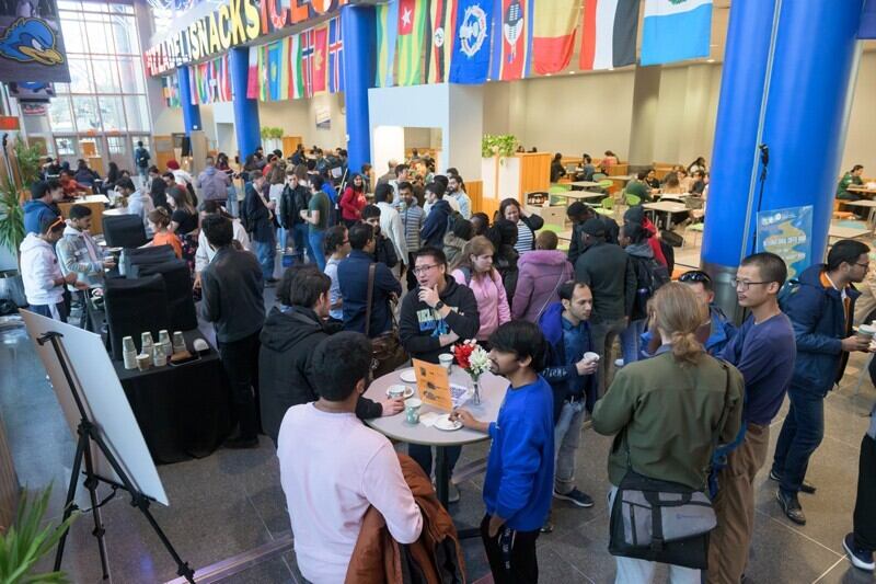 International Coffee Hour is UD's main venue for meeting fellow students, scholars, families and friends from around the world. What began as a humble gathering of about 20 students is now a tradition that regularly attracts 150 to 200.